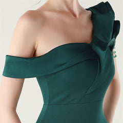 Ruffled One-Shoulder Beaded Fishtail Dress