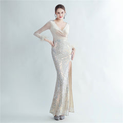 Ostrich Feather Sequined Maxi Dress