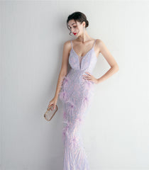 Elegant Sequin Beaded Fishtail Maxi Dress