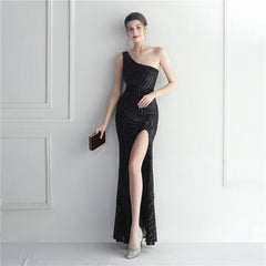One-Shoulder Sequin Maxi Dress