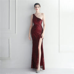 One-Shoulder Sequin Maxi Dress