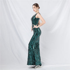 Sequined V-Neck Maxi Dress