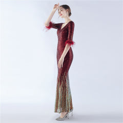 Ostrich Feather Sequin Maxi Dress