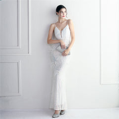 Elegant Sequin Beaded Fishtail Maxi Dress