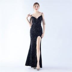 Asymmetric Sequin Maxi Dress