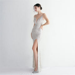 Sequin Beaded Fishtail Maxi Dress