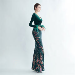 Ostrich Feather Sequined Maxi Dress