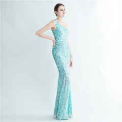 One-Shoulder Sequin Maxi Dress