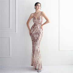 Sequined V-Neck Maxi Dress