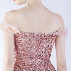 Off-Shoulder Sequin Feather Maxi Dress