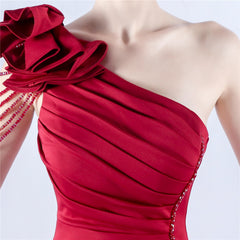 Beaded Pleated One-Shoulder Maxi Dress