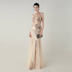 Beaded Backless Fishtail Maxi Dress