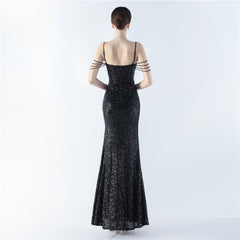 Sequined Beaded Split Maxi Dress