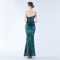 One-Shoulder Sequined Ostrich Feather Dress