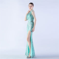 Ostrich Feather Beaded Maxi Dress