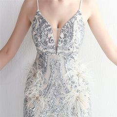 Elegant Sequin Beaded Fishtail Maxi Dress