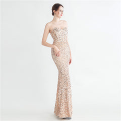 Sequin Boned Strapless Split Maxi Dress