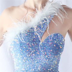 One-Shoulder Feathered Sequin Maxi Dress