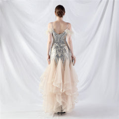 Feathered Sequin Maxi Dress