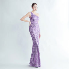 One-Shoulder Sequin Maxi Dress