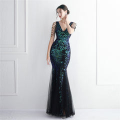 Sequined Beaded Fishtail Maxi Dress