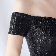 Off-Shoulder Sequined Fringe Maxi Dress