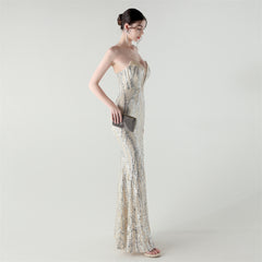 Sequined Heart-Collar Maxi Dress