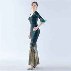Ostrich Feather Sequin Maxi Dress