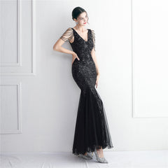 Sequined Beaded Fishtail Maxi Dress