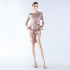 Backless Feathered Sequined Beaded Bodycon Dress