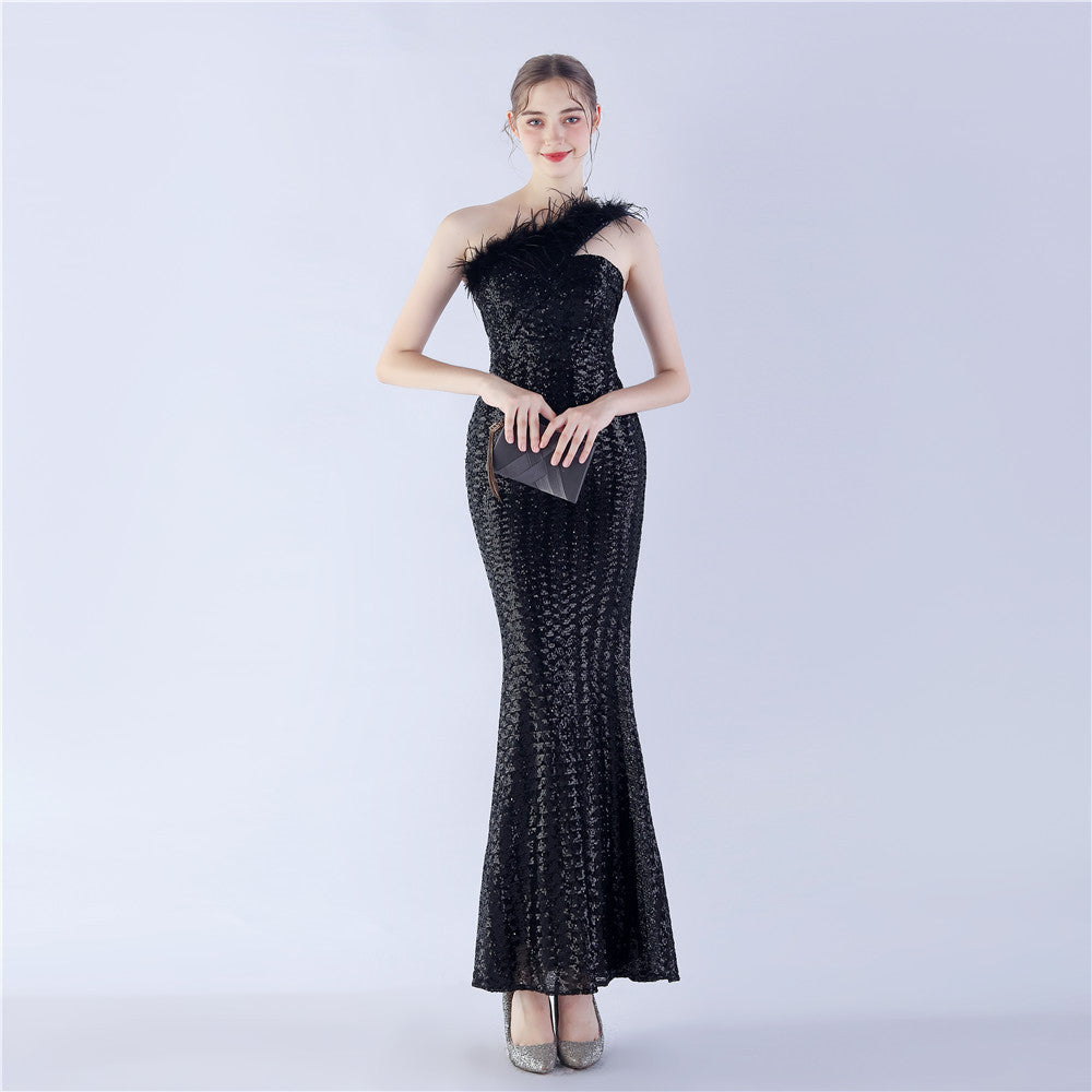 Asymmetric One-Shoulder Sequined Maxi Dress