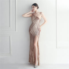One-Shoulder Sequin Maxi Dress