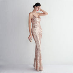 V-Neck Sequin Lace Maxi Dress