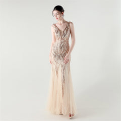 Backless Sequined Fishtail Maxi Dress