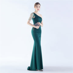 Beaded One-Shoulder Maxi Dress