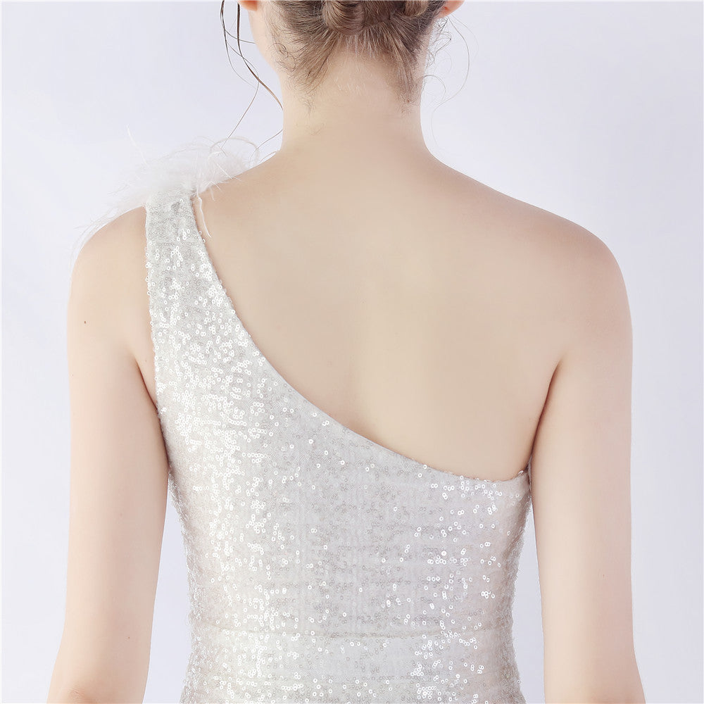 Asymmetric One-Shoulder Sequined Maxi Dress
