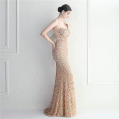 Lace-Up Sequin Split Maxi Dress