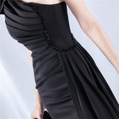 One-Shoulder Beaded Rhinestone Maxi Dress