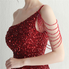 One-Shoulder Sequined Split Maxi Dress