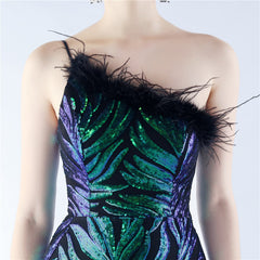 One-Shoulder Sequined Ostrich Feather Dress