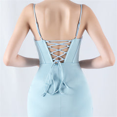 Boned Lace-Up Backless Maxi Dress
