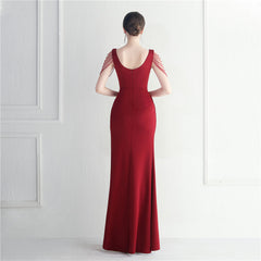 Beaded Fringe Split Maxi Dress