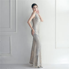 One-Shoulder Sequin Maxi Dress