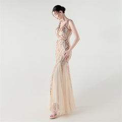 Backless Sequined Fishtail Maxi Dress