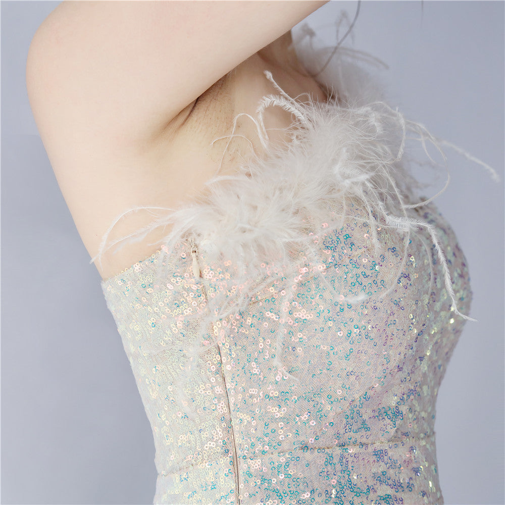 Asymmetric One-Shoulder Sequined Maxi Dress