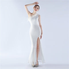 One-Shoulder Ombre Sequin Feather Dress