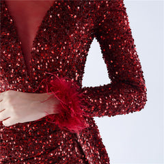 Ostrich Feather Sequined Maxi Dress