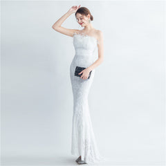 Ostrich Feather Strapless Maxi Dress