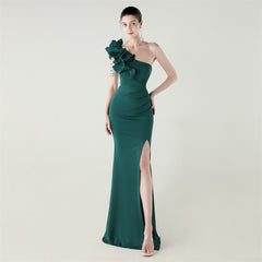 One-Shoulder Beaded Maxi Dress