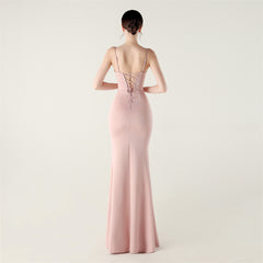 Backless Lace-Up Fishtail Maxi Dress